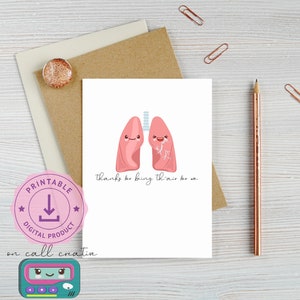 Tarjeta de agradecimiento PUN médica IMPRIMIBLE, descarga digital e impresión de tarjeta pulmonar 5x7, tarjeta de agradecimiento preceptor médico enfermera