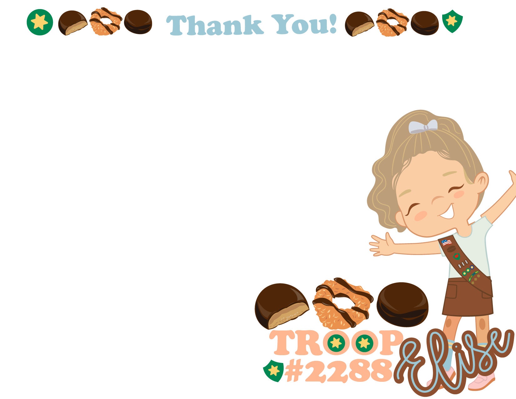 Girl Scout Cookie Thank You Notes With Envelopes, Girl Scout Thanks ...