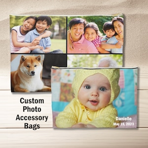 Custom photo accessory pouch, all over printed bag, zippered pouch, personalized accessory bag, custom photo bag, personalized photo bag