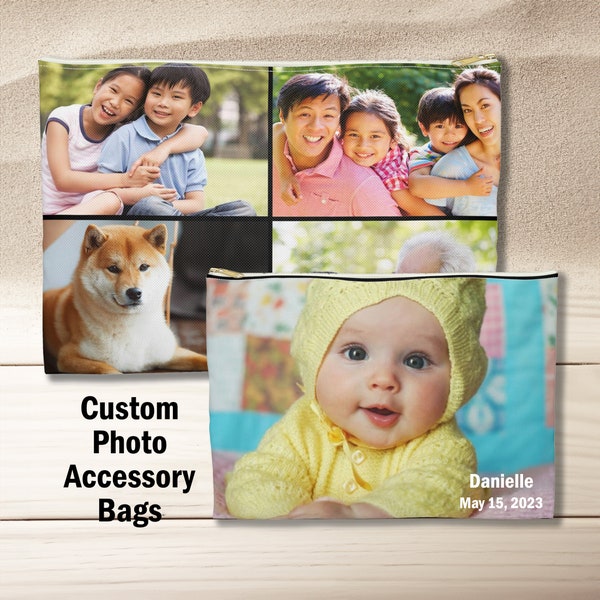 Custom photo accessory pouch, all over printed bag, zippered pouch, personalized accessory bag, custom photo bag, personalized photo bag