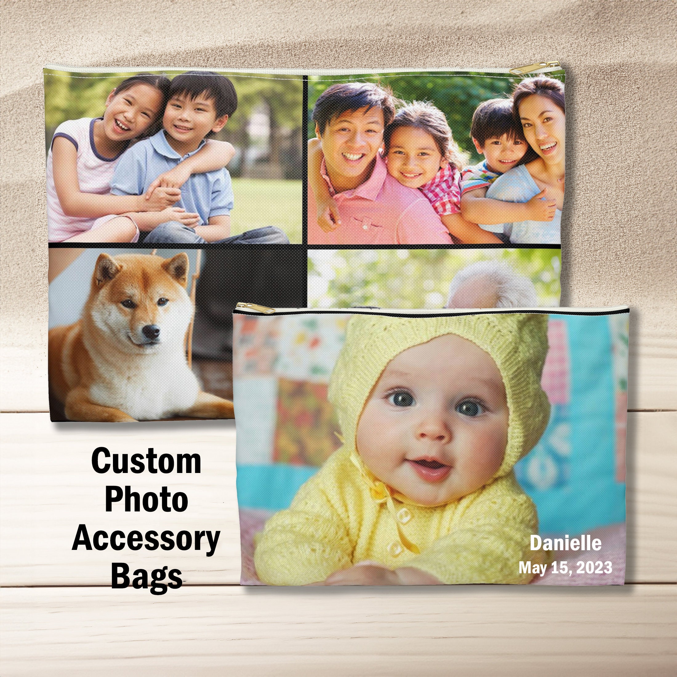 Custom Photo Accessory Pouch, All Over Printed Bag, Zippered Pouch