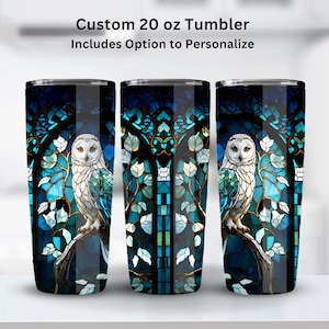 Owl tumbler, personalized tumbler, owl lover gift, beautiful tumbler, holiday gift, tumbler gift, gift for owl fan, owl gift, snowy owl