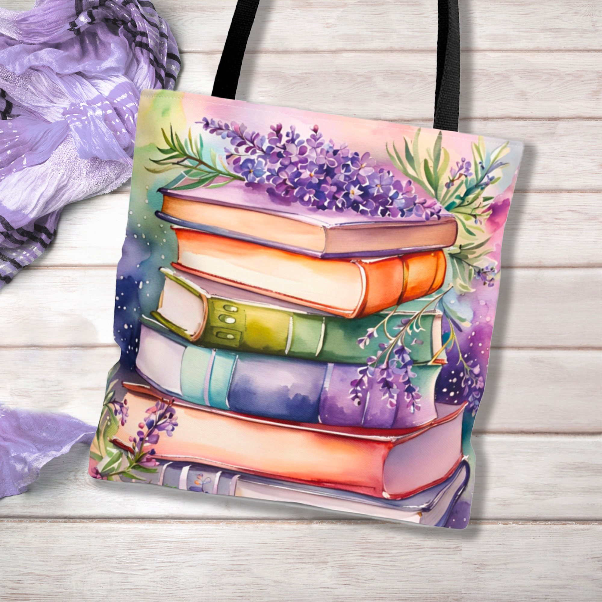 MEDIUM BOOK TOTE BAG 36 IN BEIGE COTTON WITH MULTICOLOR EMBROIDERY