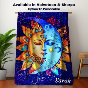 Sun moon blanket, velveteen blanket, sherpa blanket, personalized blanket, stunning blanket, celestial gift blanket, celestial blanket