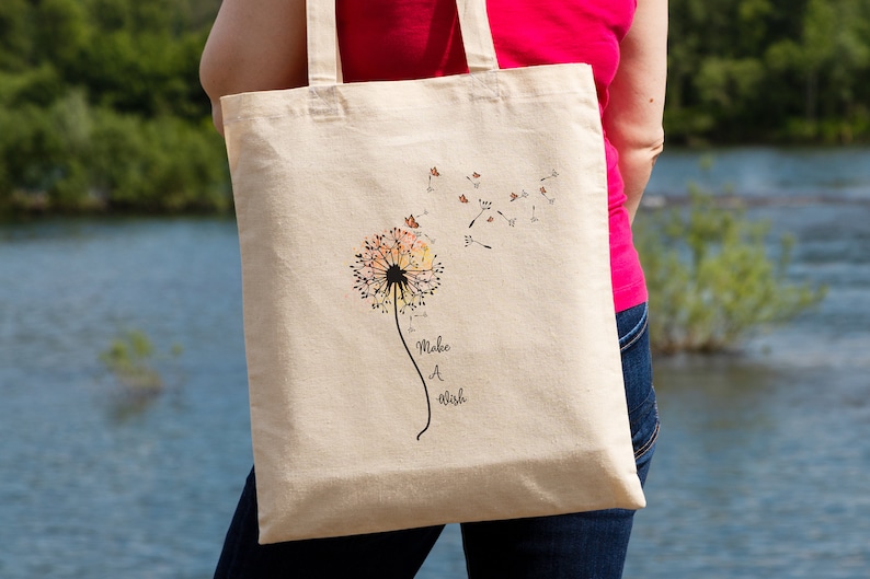 Dandelion Make a Wish Canvas Tote Bag Dandelion Canvas Tote - Etsy