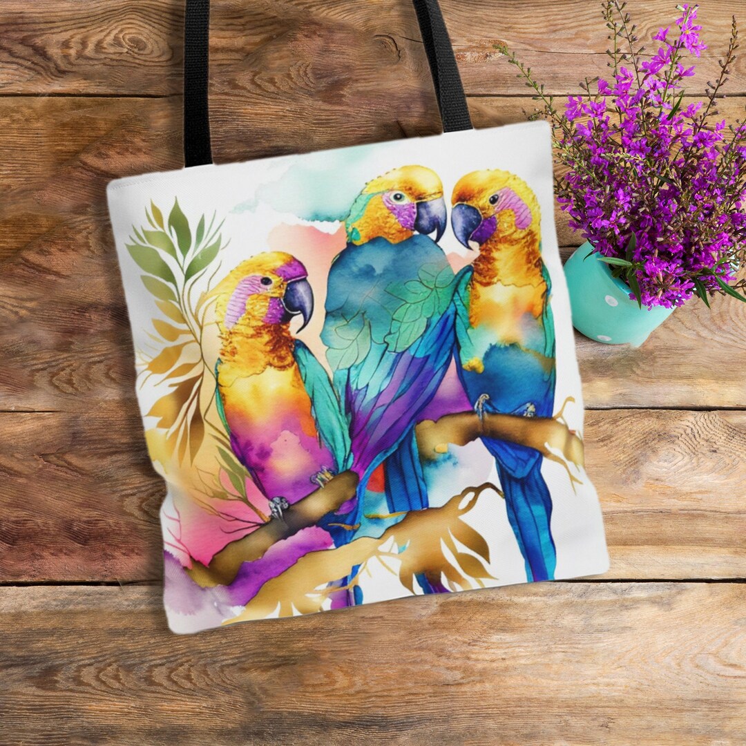 Tropical Parrots Tote Bag, Parrots Tote, Cute Tropical Bag, Cute Gift ...