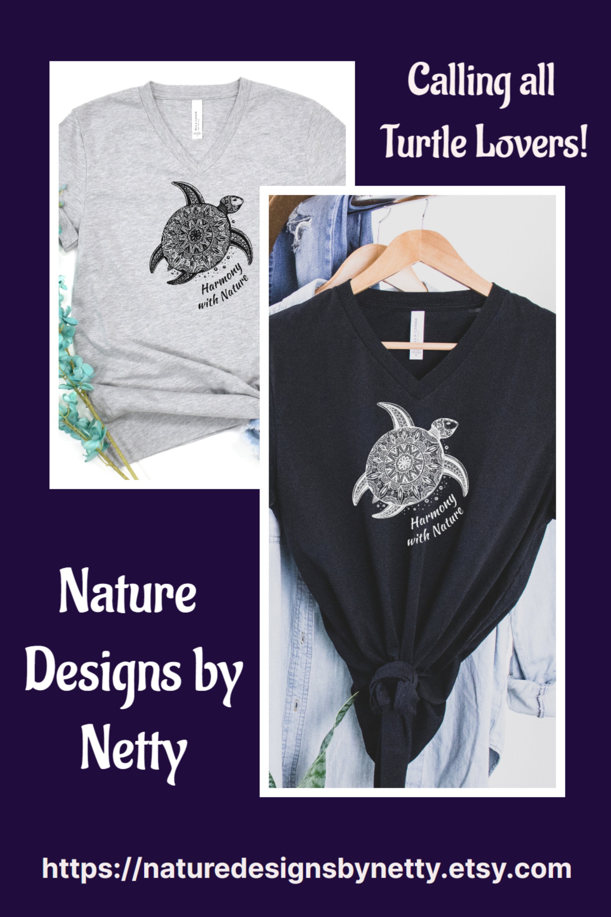 Turtle Short Sleeve V-neck Tee Harmony With Nature Shirt - Etsy