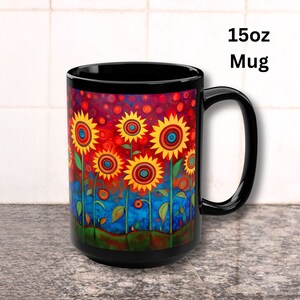 Sunflower coffee Mug, 15oz mug, sunflower mug, sunflower lover gift, colorful coffee mug, beautiful sunflower mug, gift mug, gift coffee mug