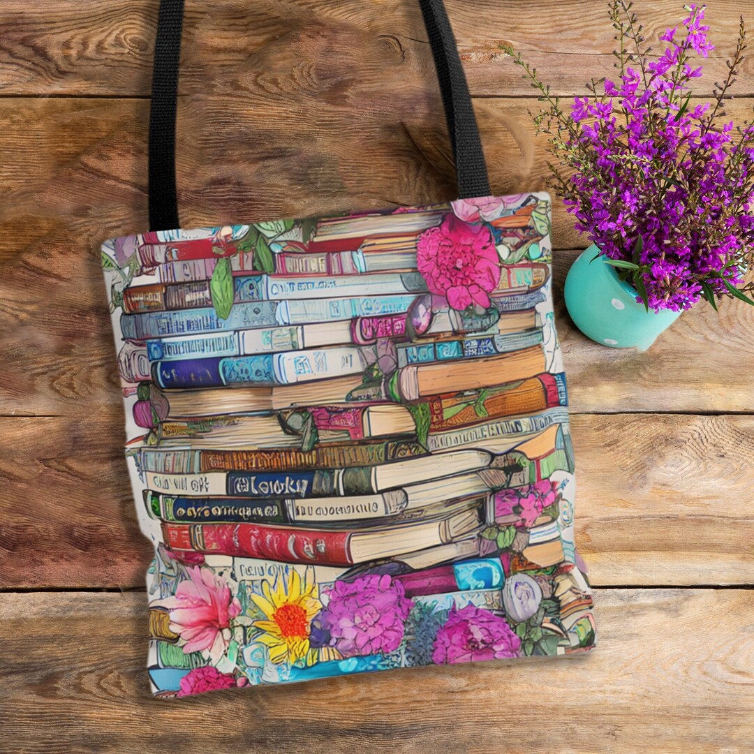 Book Tote Bag, Book Tote, Cute Reading Bag, Tote Bag Gift, Vibrant