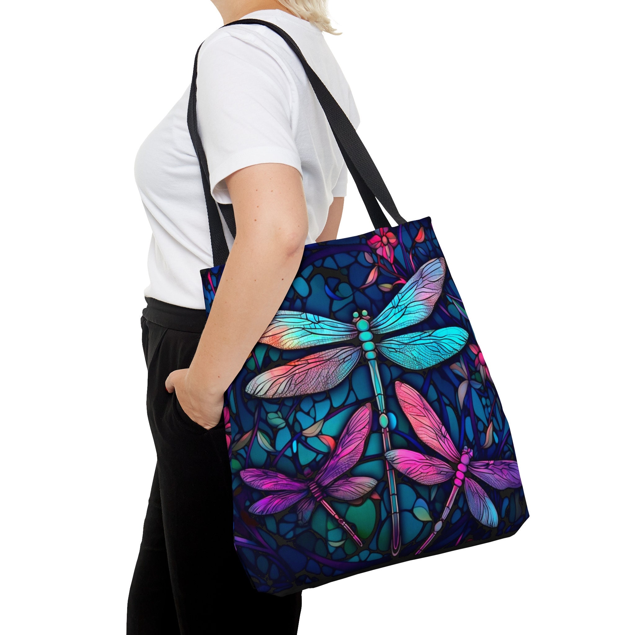 Dragonfly Tote Bag Stained Glass Bag Dragonfly Bag Colorful - Etsy