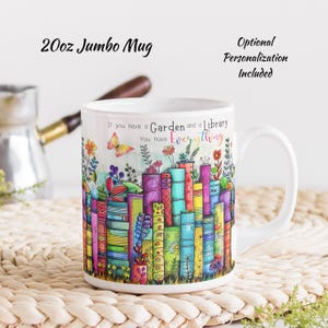 Books and garden mug, 20oz mug, beautiful coffee mug, book lover mug, garden lover gift, gift for book lover, gift for gardener, tea mug