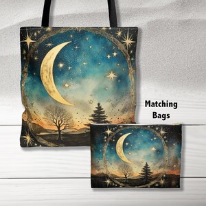 Celestial moon tote bag, all over printed tote, colorful tote bag, cute tote bag, moon lover gift, tote bag, celestial bag, celestial moon