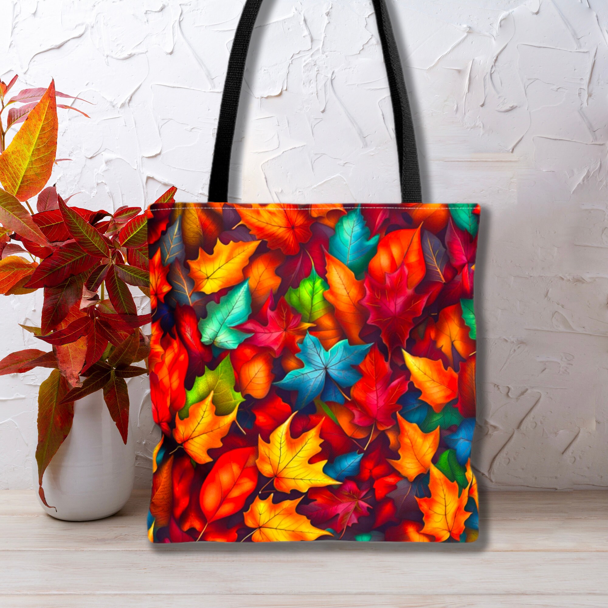 Fall Leaves Tote Bag Colorful Bag Autumn Bag Colorful Etsy