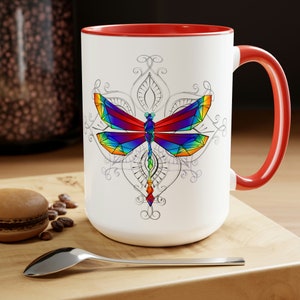 Mosaic dragonfly coffee tea mug, Large dragonfly coffee mug, mosaic tea mug, boho ceramic mug, cute hippie mug, dragonfly lover coffee mug