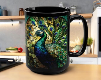 Peacock coffee Mug, 15oz mug, stunning mug, mug lover gift, gift for peacock lover, tea mug, coffee mug, peacock gift mug, peacock mug