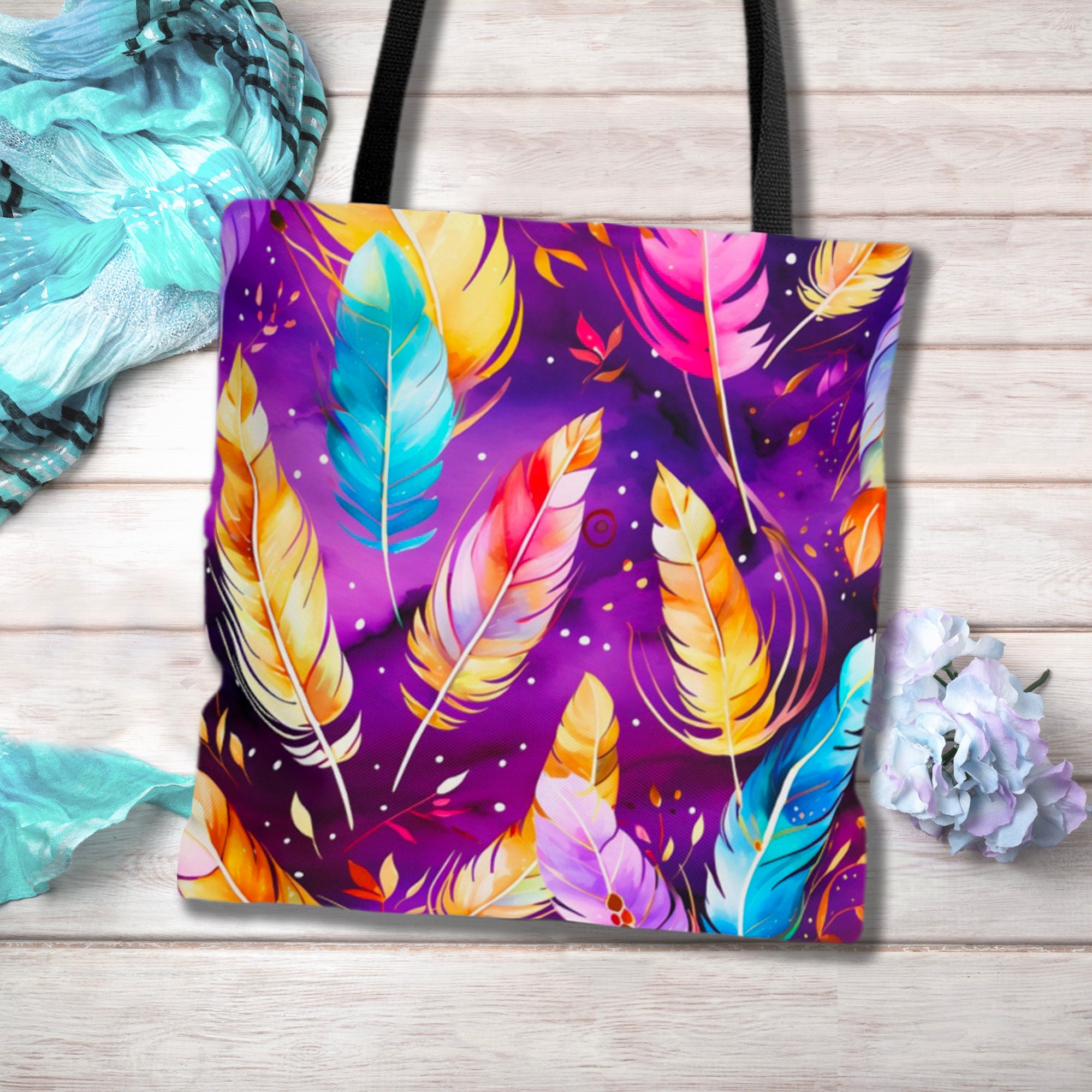 Feathers Bag Colorful Bag Feather Lover Bag Colorful - Etsy