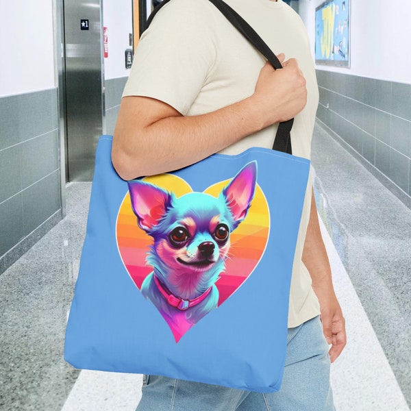 Cute Chihuahua Tote Bag, Dog shopping bag, Neon Retro Chihuahua, Small dog bag, Gift for Dog Mom, Dog Dad totebag, Dog gifts, Dog Breed