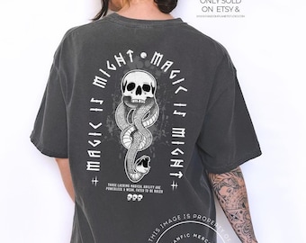 マジック・マイト・コンフォート・カラーズTシャツ、サーペント・スカル、ファンダムギフト