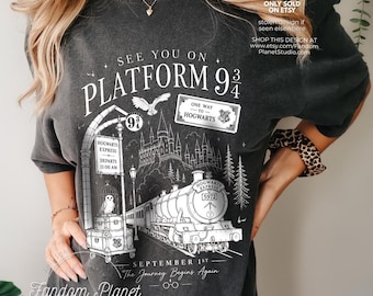 魔法使いの電車のプラットフォーム、魔法学校、コンフォートカラーズのTシャツ、HPファン向けギフト