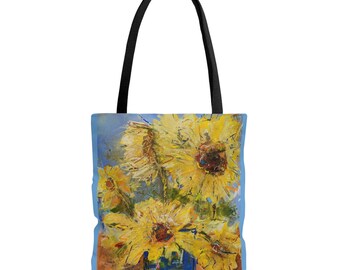 Tote Bag in blue with original pastel Sunnies Sunflower print