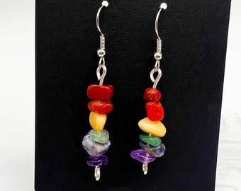 Pride Earrings, Silver Rainbow Dangle Earrings
