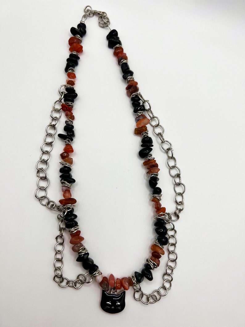 Chained Cat Crystal Necklace Silver Chain Cat Charm Necklace Etsy