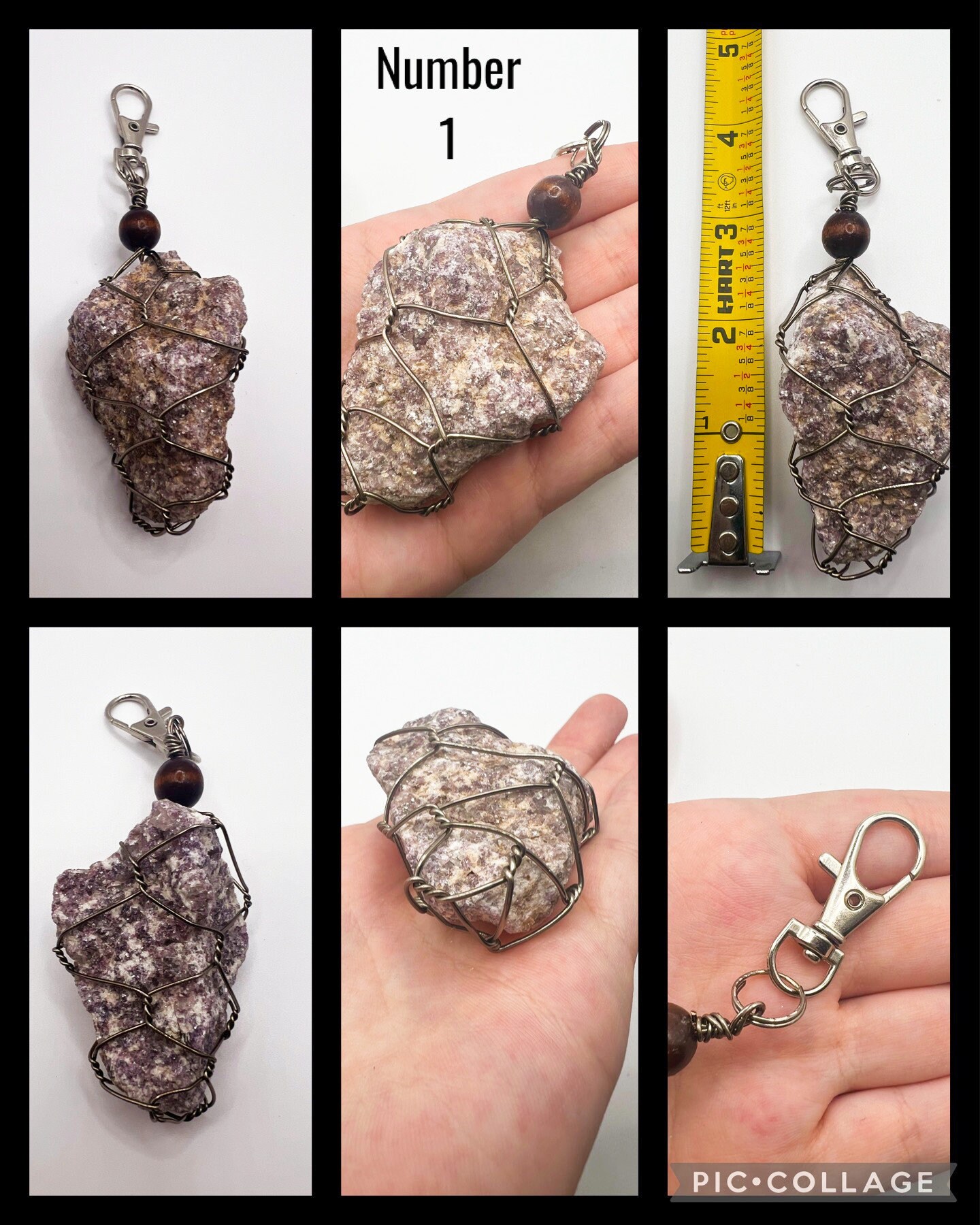 Lepidolite Keychain Raw Crystal Wire Wrapped Keychain Etsy
