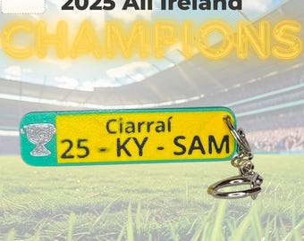 Llavero de los campeones de fútbol de Irlanda de Kerry 2025: recuerdo con matrícula «25-KY-SAM»