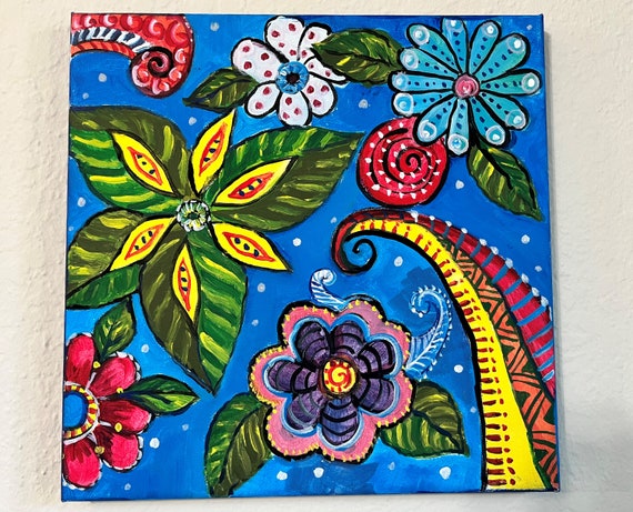 Folk Art Flower Paintings Original Painting Folk/naive Art On