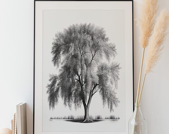 Vintage Weeping Willow Tree Art | PRINTABLE | Vintage Wall Art | Home Decor | Digital Art | Botanical | Living Room | Downloadable