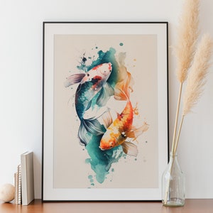 Japanese Koi Fish Art | PRINTABLE | Wall Art | Home Decor | Digital Art | Watercolor | Bedroom | Living Room | Downloadable