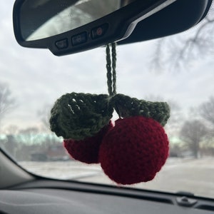 hanging crocheted cherries! W/ free mini gift, crochet, car decor, cute car accessories,