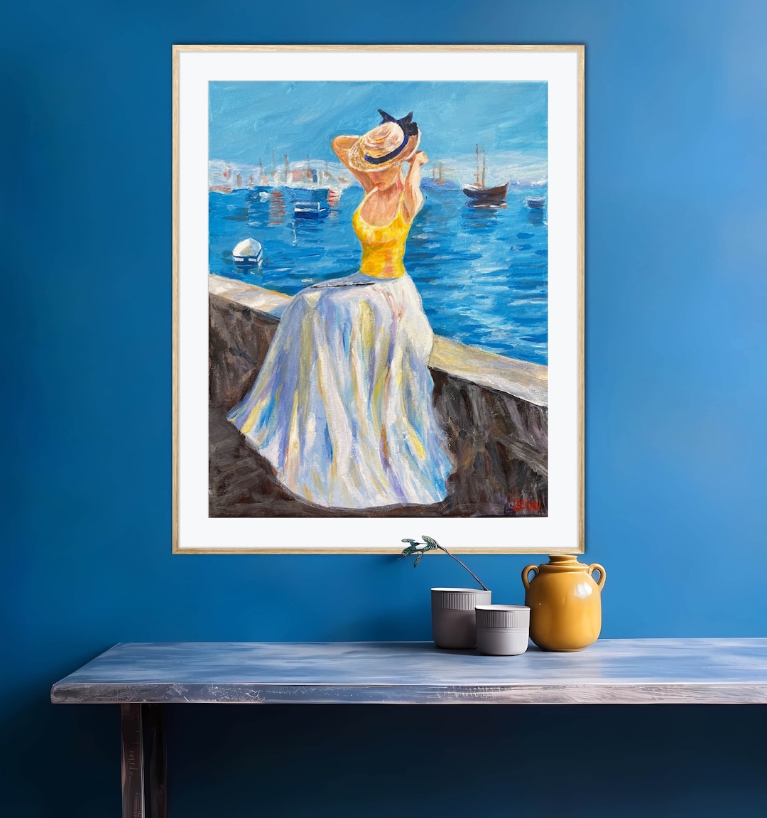 Lady by Sea Painting | ORIGINAL Acrylic Art on Streched Canvas ...