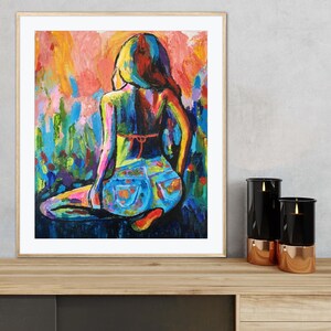 Cool Girl Painting | ORIGINAL Hand Painted Acrylic Art | Topless Girl in Denim Shorts Viewed From the Back | Art Gift | Home Decor
