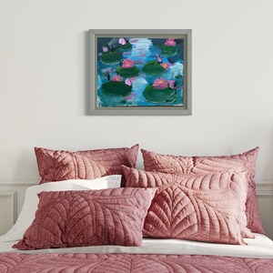 Seerose | Original Gemälde auf Leinwandplatte | Kinder Kunst | Sommerblumen | Seerosenteich | rosa Blumen | Kunst Geschenk | Wohndekor