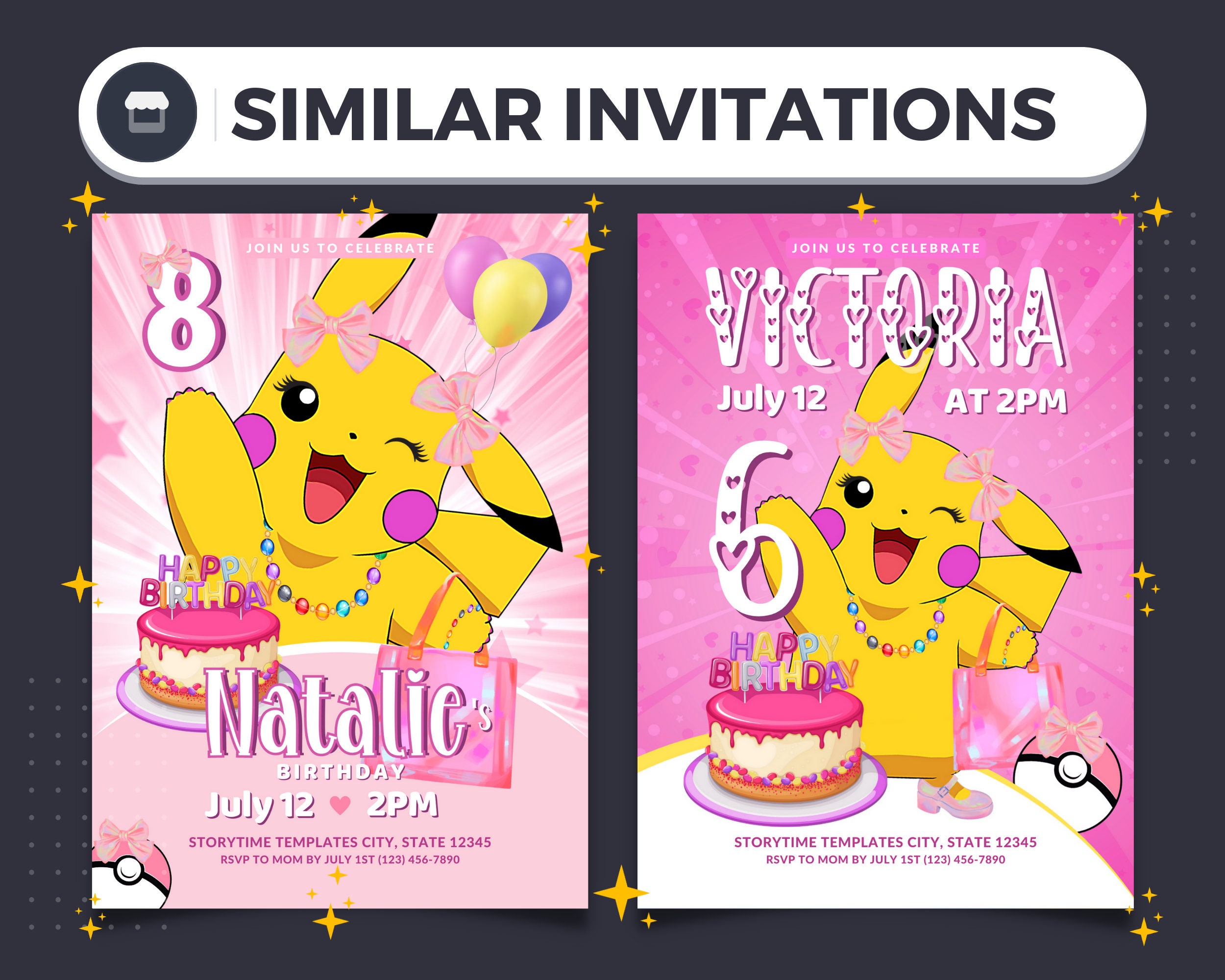 POKEMON invito digitale compleanno rosa