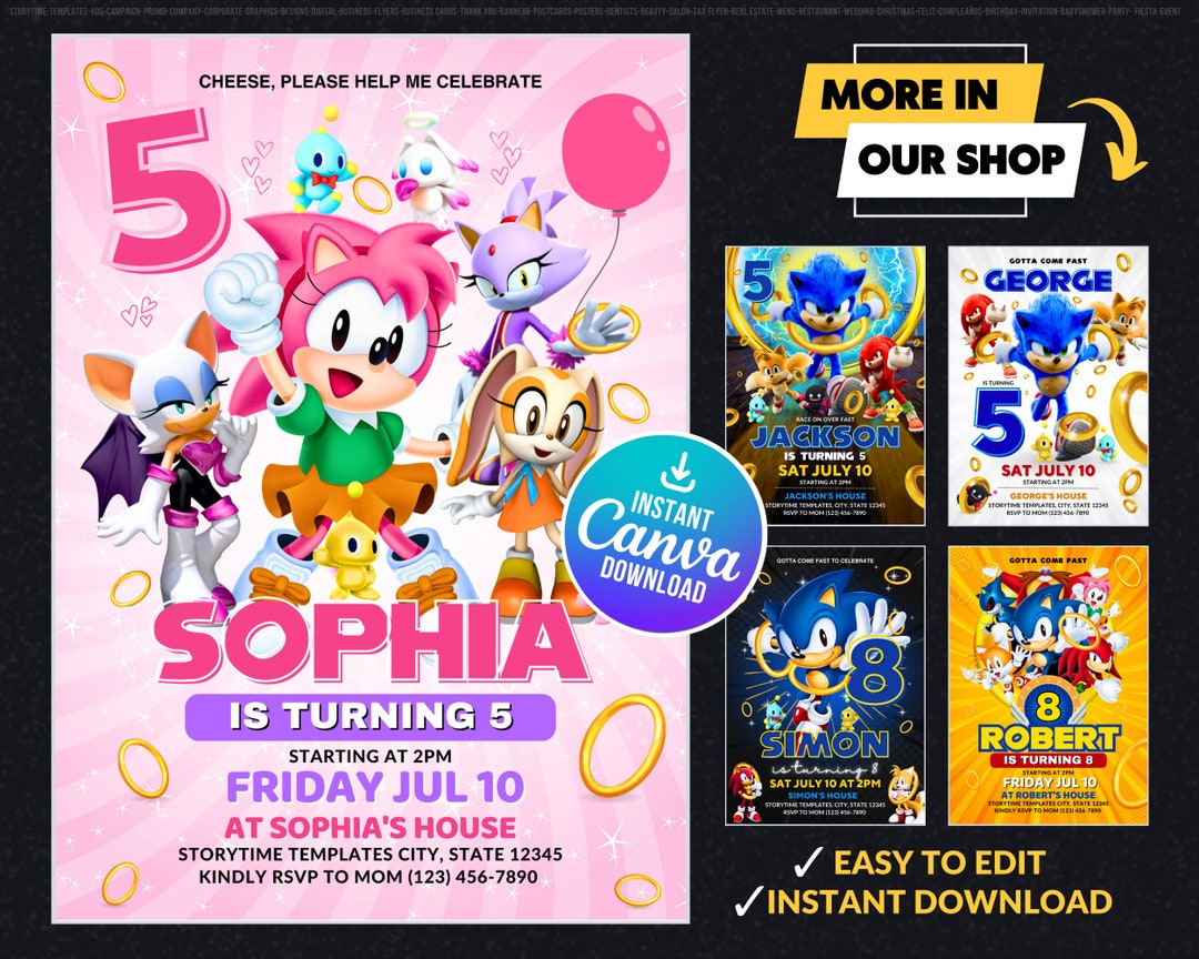 Sonic Invitation for Girls Sonic Birthday Pink Digital Etsy