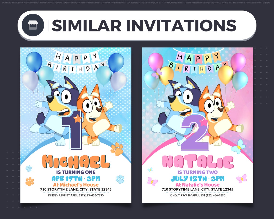 Bluey Birthday Invitation Bluey Invitation Bluey Birthday Etsy
