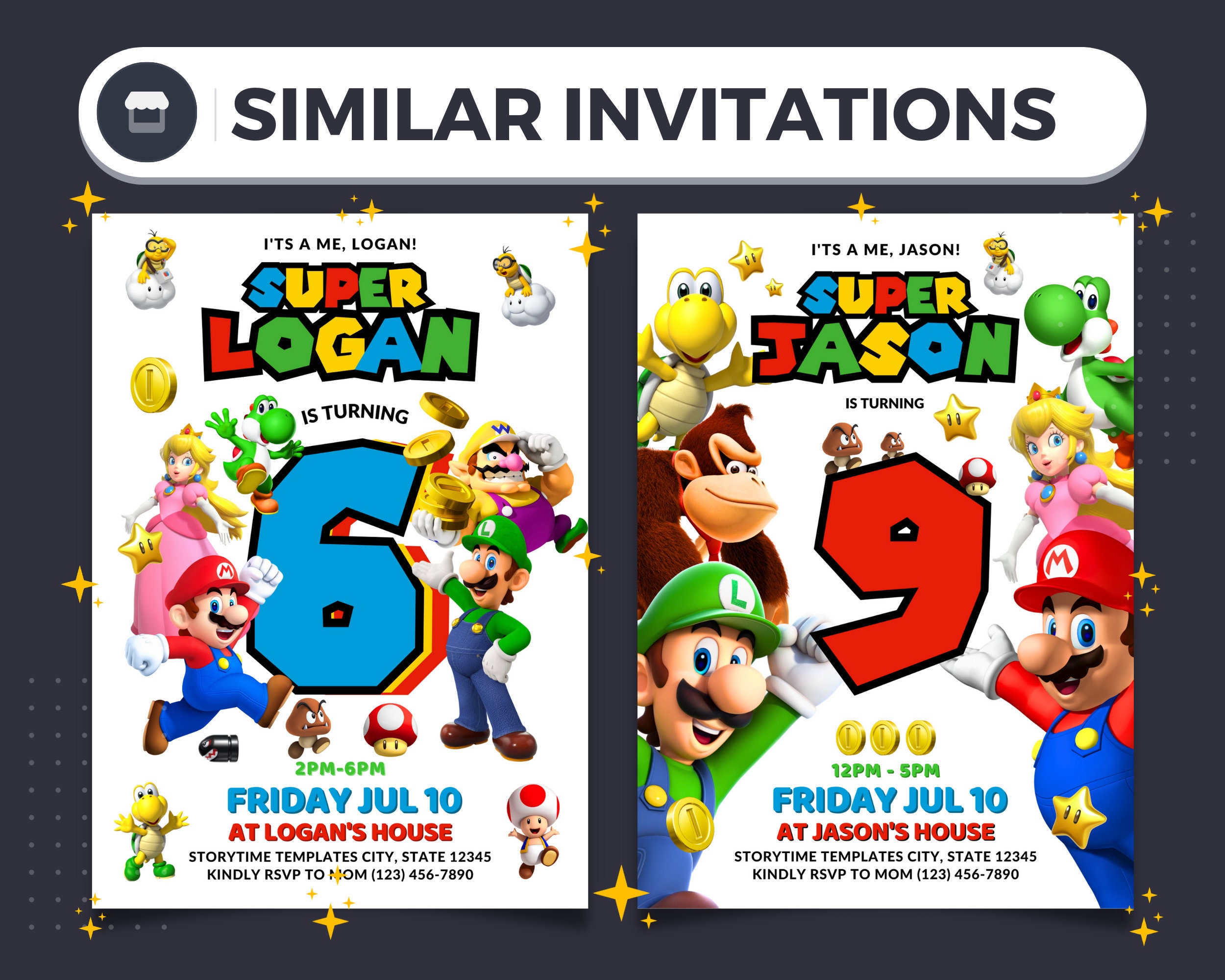 Super Mario Invitation Mario Birthday Card Mario Bros Etsy Australia