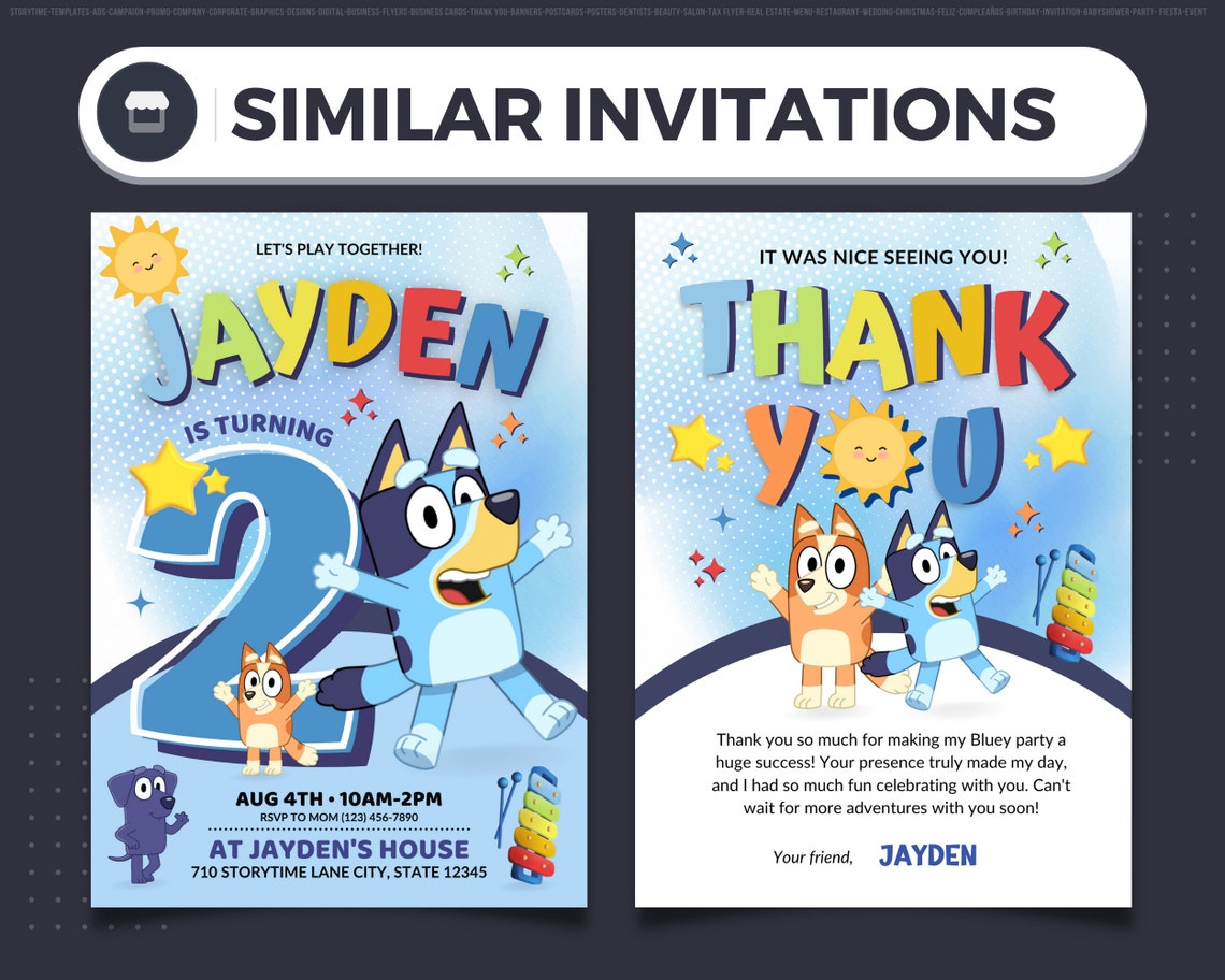 Bluey Birthday Invitation Bluey Invitation Bluey Birthday Etsy