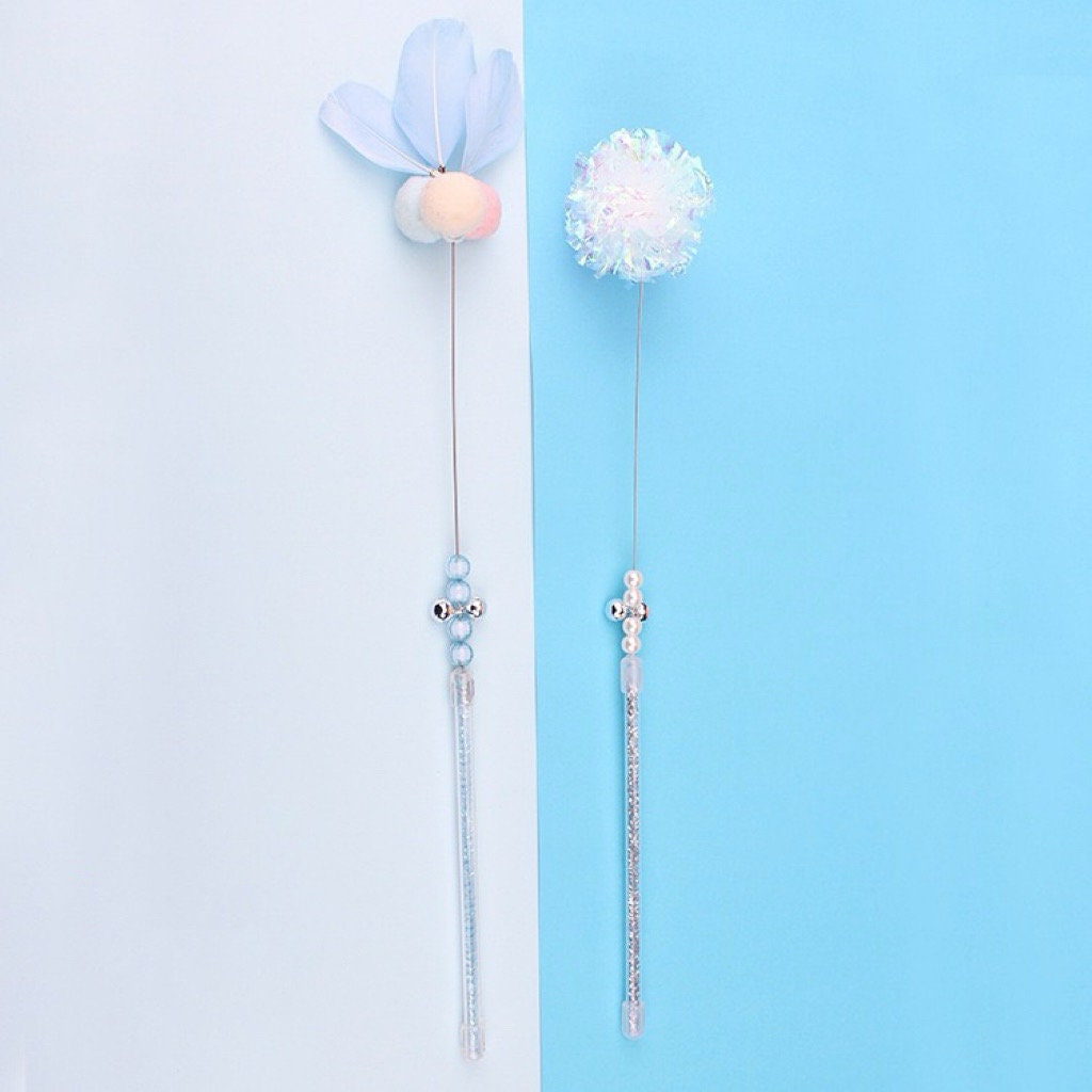 Picture of Handmade Cat Teaser Set Durable Deluxe Feather Tassels Pompons Cat Toy ...