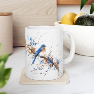 Bluebird Mug - Watercolor, Painting, Bird Lover Gift, Eco-Friendly Coffee Cup, Tea Cup, Wildlife Art, Ceramic, Nature, Support Conservation