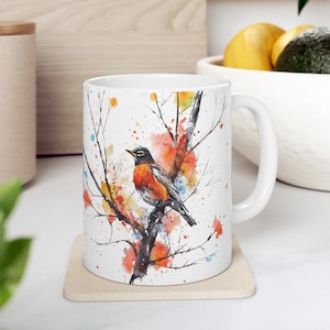 American Robin Mug - Watercolor, Painting, Bird Lover Gift, Eco-Friendly Coffee & Tea Cup, Wildlife Art, Nature, Support Conservation