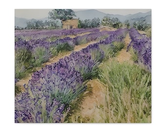 Lavendel Farm Aquarell Landschaft Druck auf Gallery Wrap Leinwand