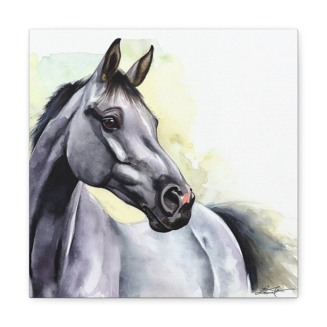 Watercolor Grey Thoroughbred Horse Art Print On Gallery Wrapped Canvas Watercolor Grey Thoroughbred Horse Art Print On Gallery Wrapped Canvas