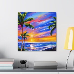 Square Vibrant Tropical Beach Painting Print on Gallery Wrap Canvas - Etsy