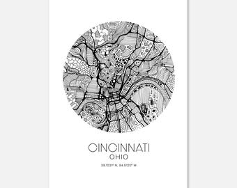 Hand Drawn Cincinnati Abstract Map Print