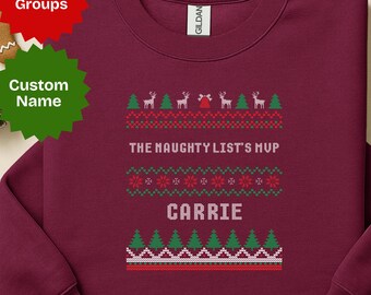 Niestandardowy brzydki świąteczny sweter, zabawny świąteczny sweter, zabytkowa świąteczna koszulka, brzydka świąteczna koszulka, koszulka Bar Crawl, lista niegrzecznych MVP