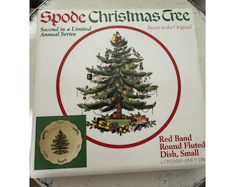 Spode Christmas Tree~Red Band Round Fluted Dish Small 5"~ Limited Annual Series