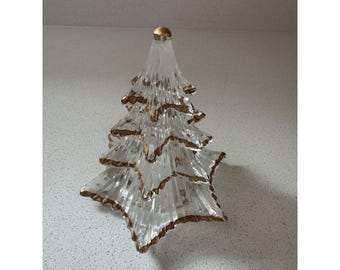 Vintage kerstboom helder glas gouden rand Dalzell Viking gemaakt in de VS jaren 80